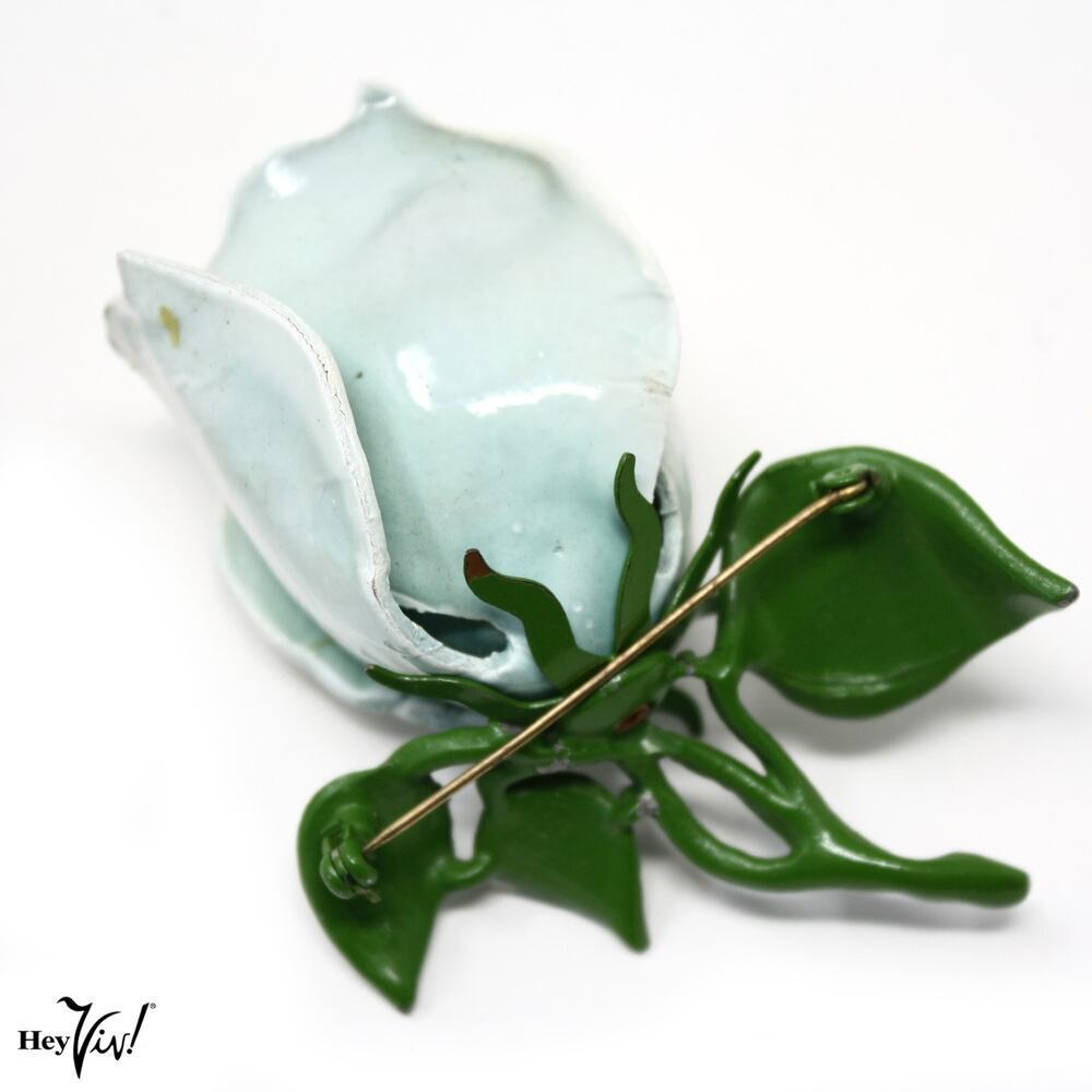 Vintage Enamel Flower Bud Pin 3” Long Blue and Green Floral Brooch – Hey Viv - Picture 4 of 7